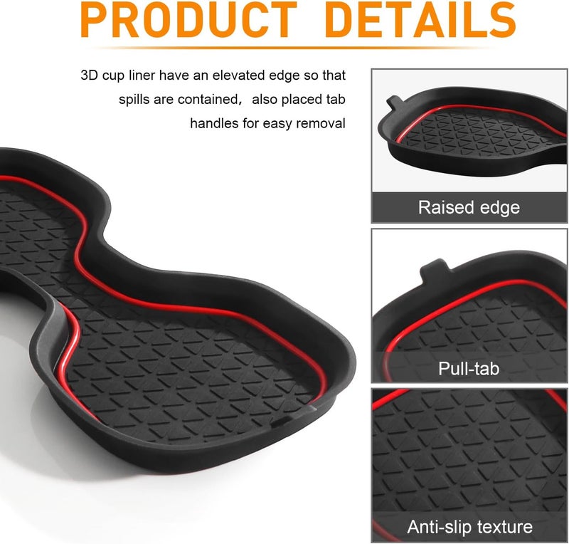 KENTUTO for Honda CRV Accessories 2023 2024 2025 2026 3D Cup Holder Center Console Liner Inserts Silicone Anti-dust Mat Pad Interior Decoration (2 Pcs, Red Trim) - Image 3
